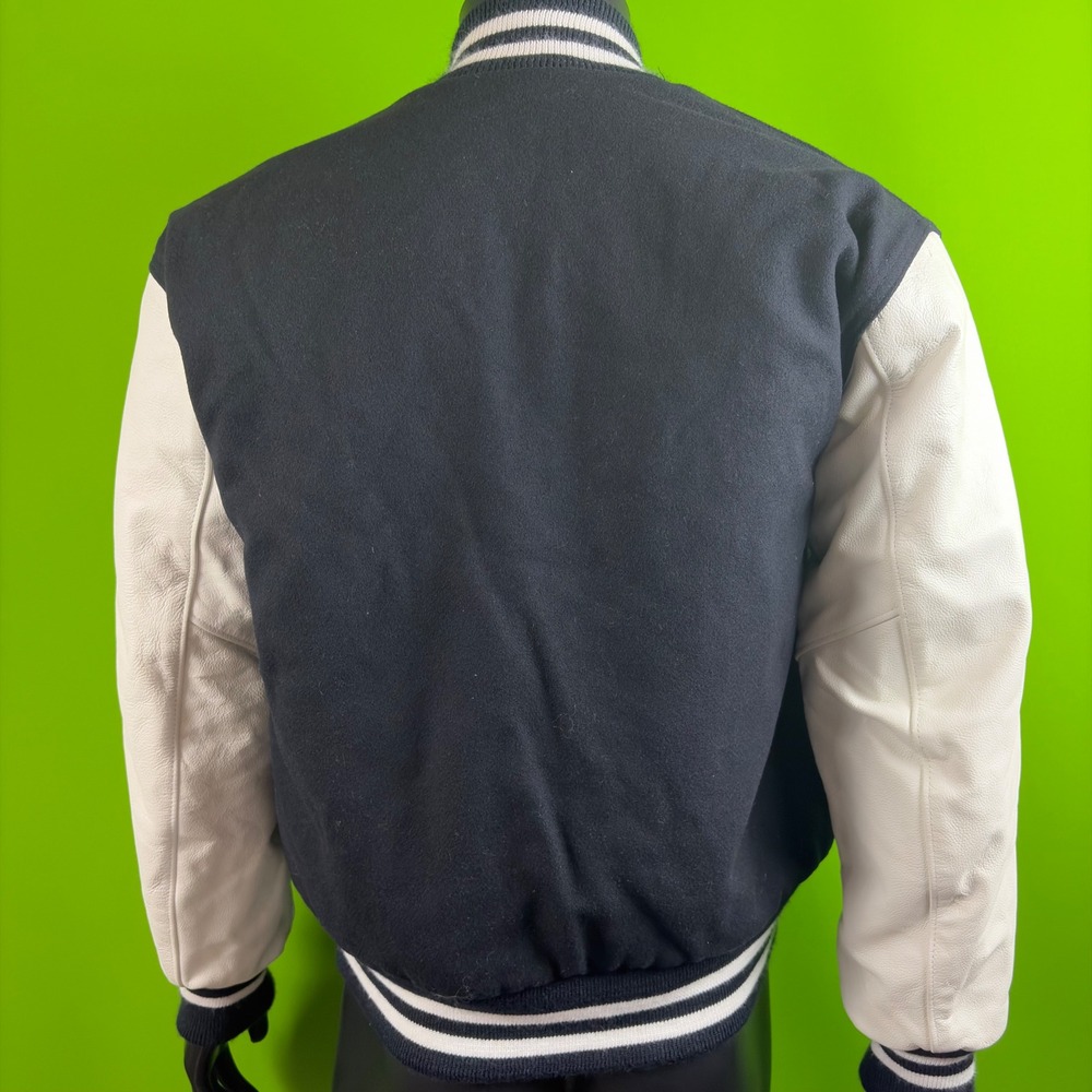 Holloway Original Varsity Jacket Mens M Navy White Wool Leather Letterman Bomber - Picture 5 of 10